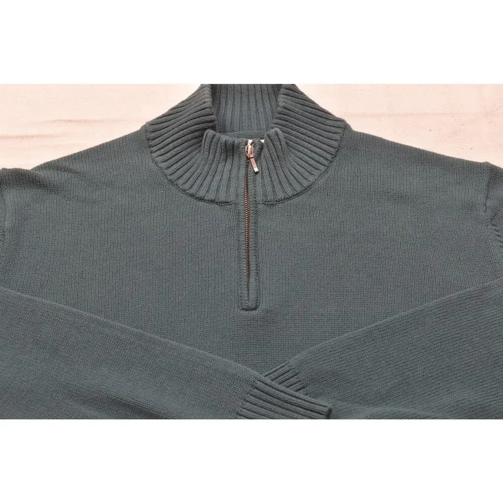 St. John's Bay 3XL Mens Quarter Zip Pullover Sweater Teal Green 100% Cotton Big